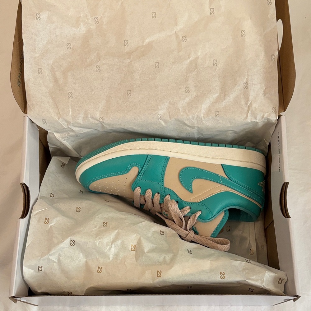 New WMNS AIR JORDAN Teal and Sanddrift Sneakers - Picture 9 of 11